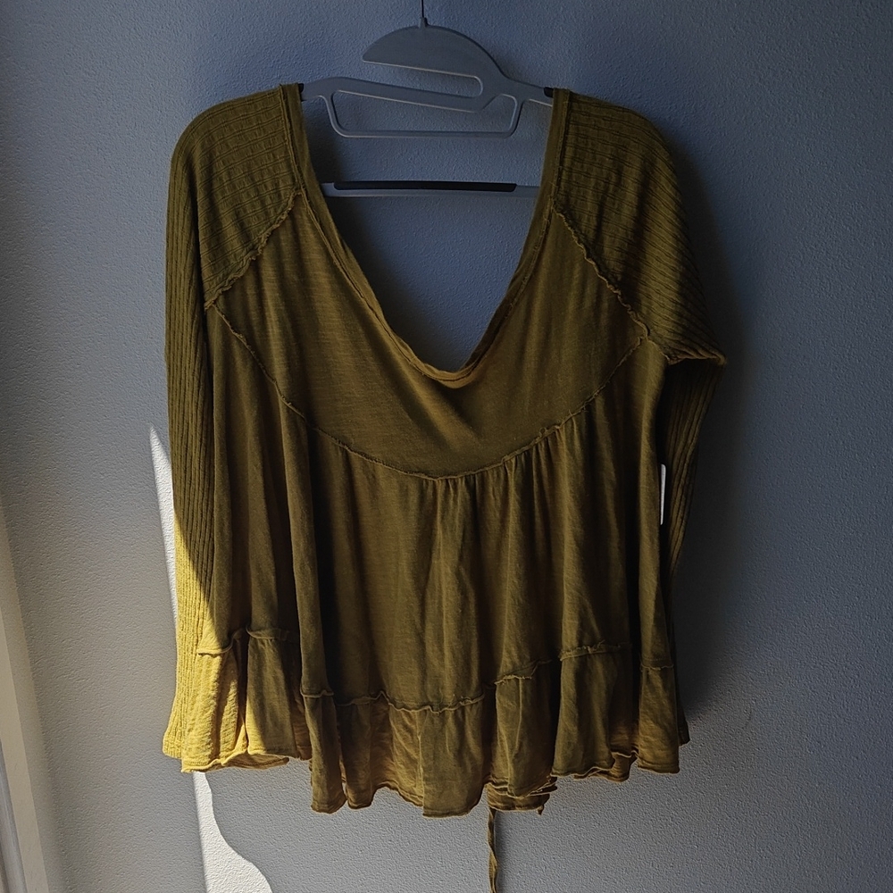 Free People Yellow Bell Sleeve Peplum Blouse - Picture 5 of 7